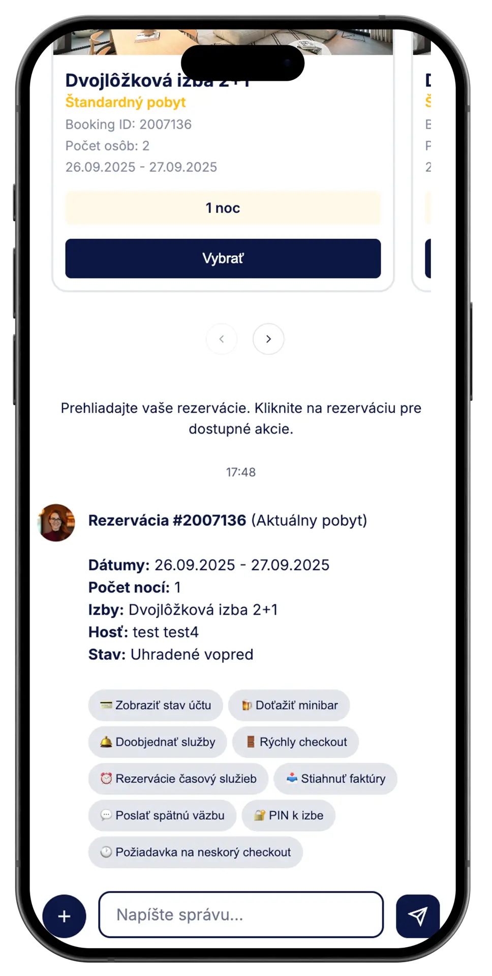 Poskytnutie PINu pre prístup k izbe